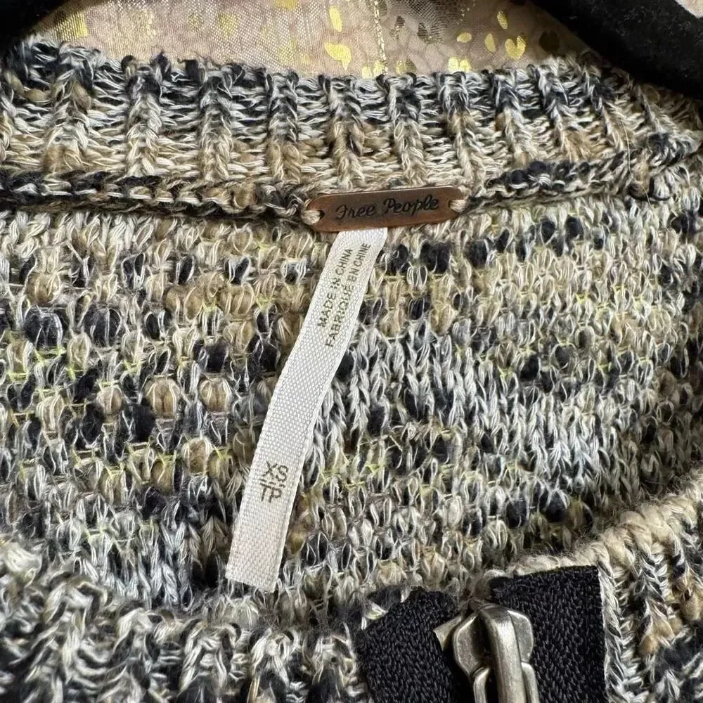 Free People Heart Beeps Boho Knit Cropped Zip Up Sweater Bolero XS‎